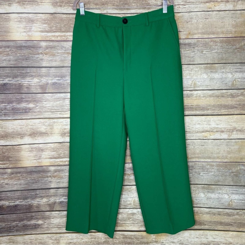 Zara Emerald Green Cropped Wide-Leg Pants